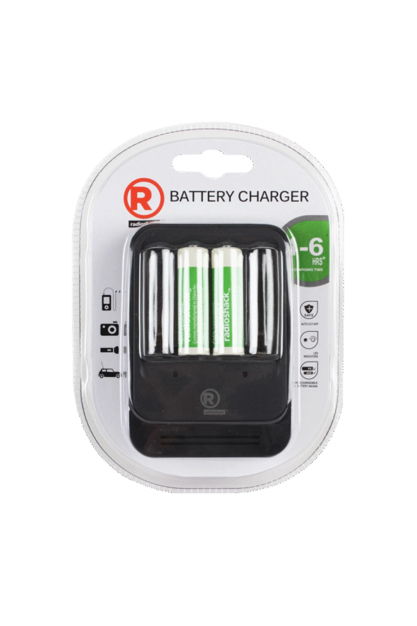 Cargador de baterías 4 posiciones con 2 baterías AA – RadioShack