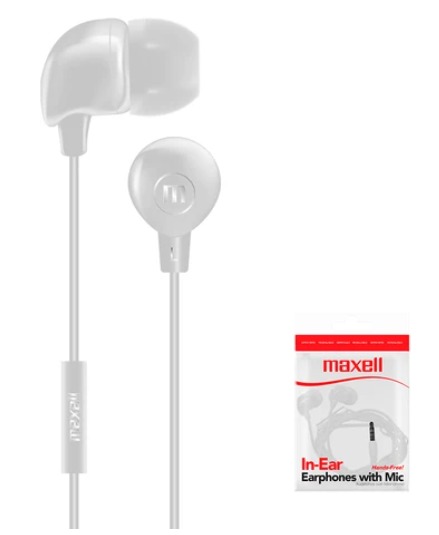347946 Audífonos IN-BAX con micrófono blancos – Maxell