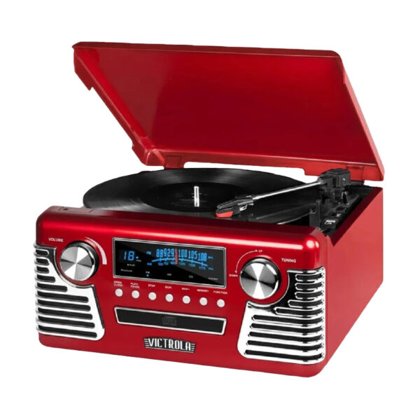V50-200-RED-SDF-TOCADISCOS-RETRO-ROJO-FERRARI Tocadiscos Retro Color Rojo Estilo Ferrari con Bluetooth - Victrola